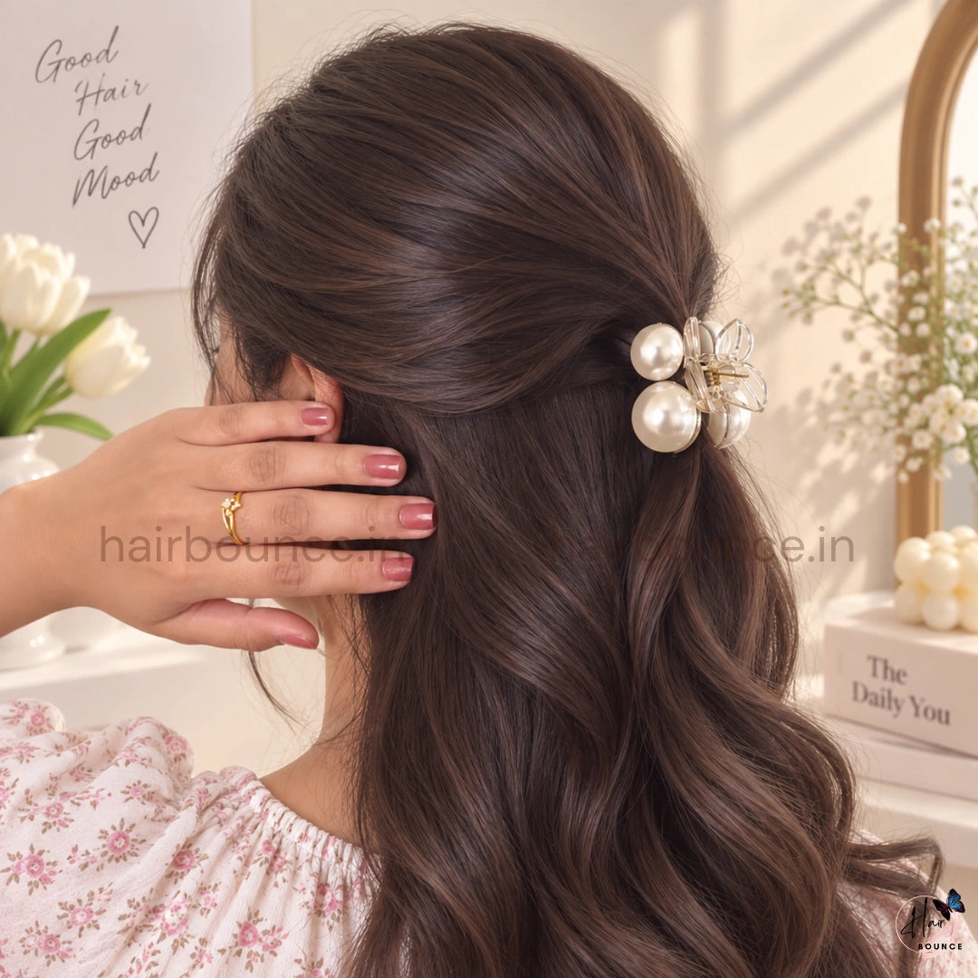 White Pearl Cherry Hair Claw - Medium