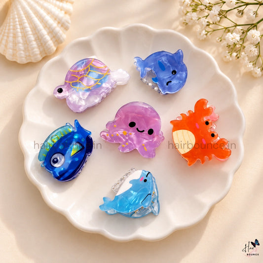 Cute Ocean Creatures Mini Hair Clips Set – Pack of 6