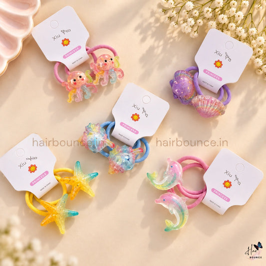 Ocean Friends Glitter Ponytail Rubber Bands for Girls
