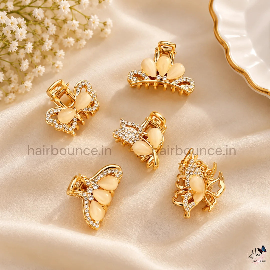 Elegant Crystal Mini Hair Claw Collection – Pack of 5