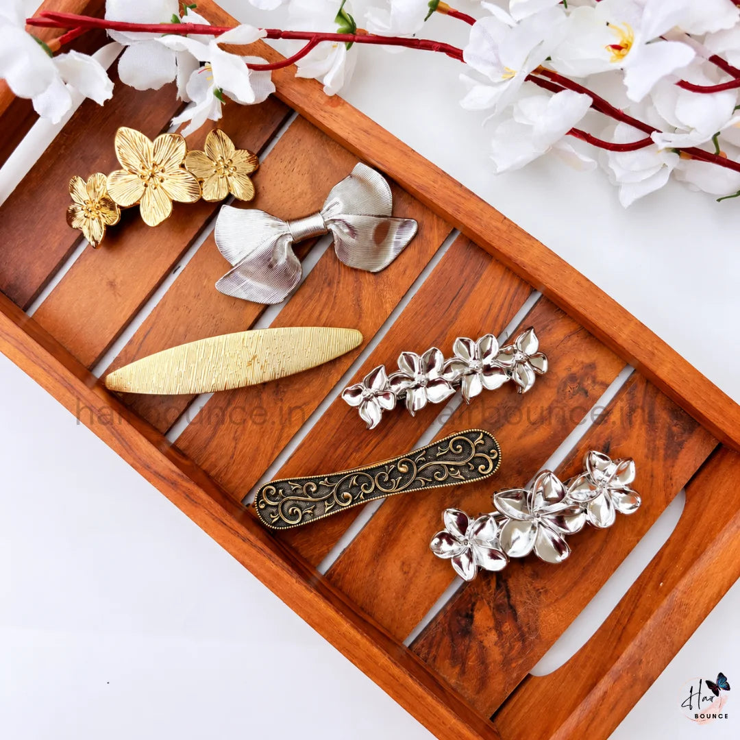 Metallic Statement Center Hair Clips – Pack of 6