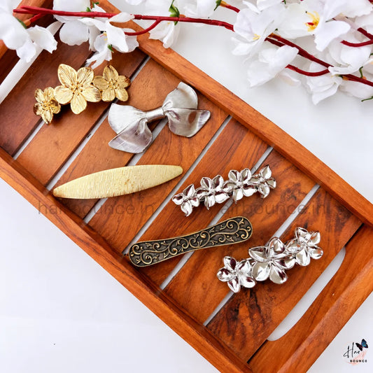 Metallic Statement Center Hair Clips – Pack of 6