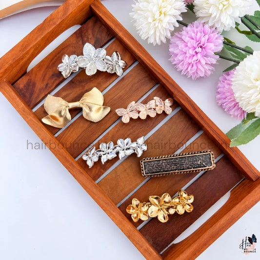 Premium Metallic Hair Barrette Collection – Pack of 6
