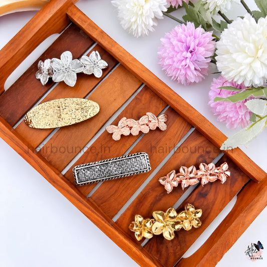 Floral Elegance Metal Hair Clip Collection – Pack of 6
