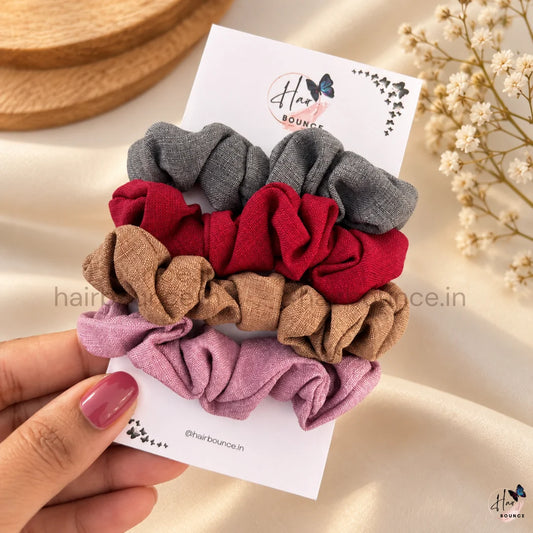 Premium Linen Fabric Hair Scrunchies for Women & Girls