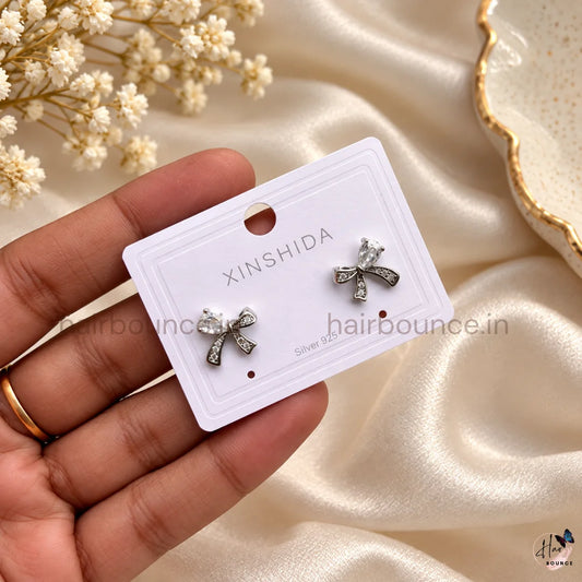 Silver Bow Crystal Studs