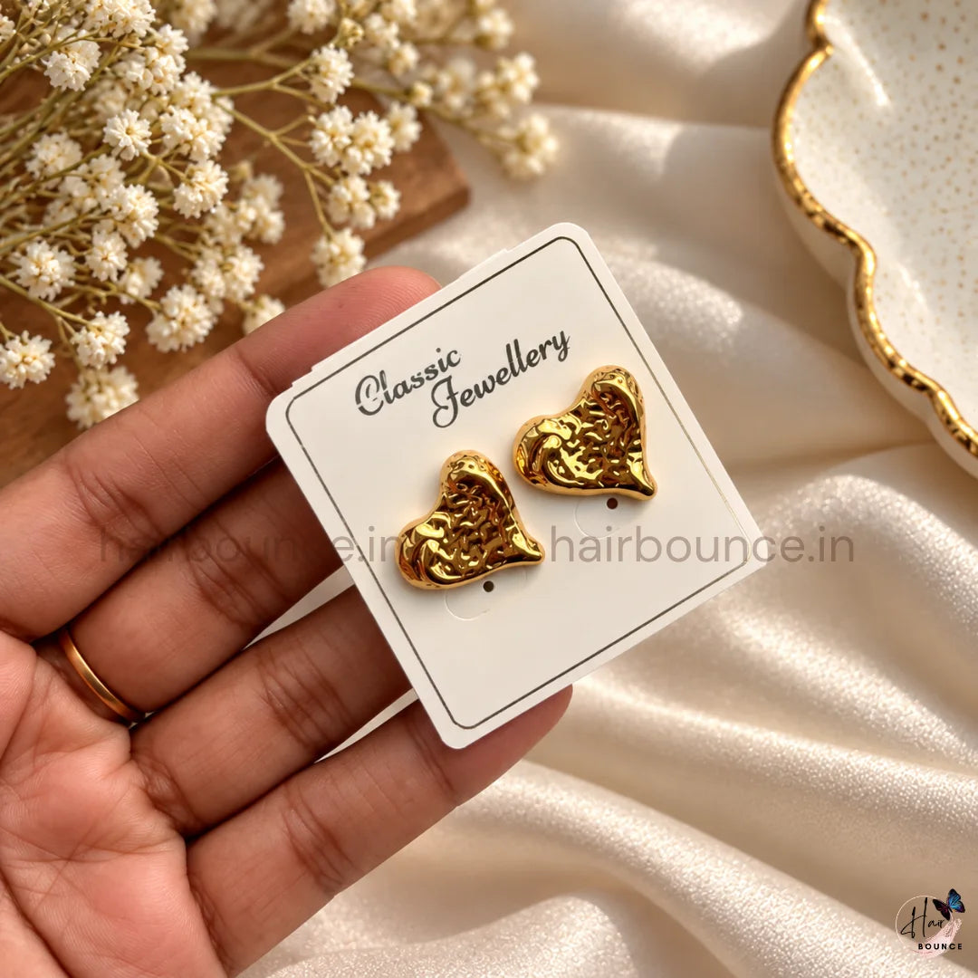Vintage Carved Heart Studs