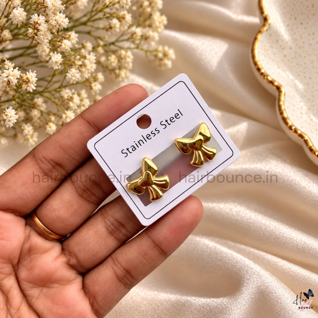 Glossy Bow Stainless Steel Studs