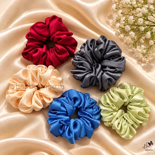 Everyday Solid Satin Scrunchies – Set of 5 (Regular)