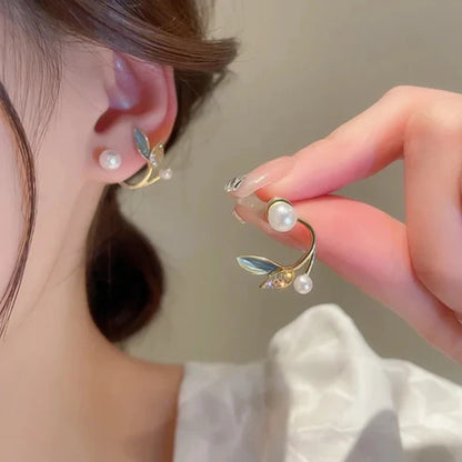 Pearl Leaf Cuff Earrings