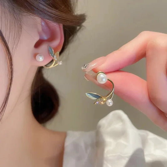 Pearl Leaf Cuff Earrings