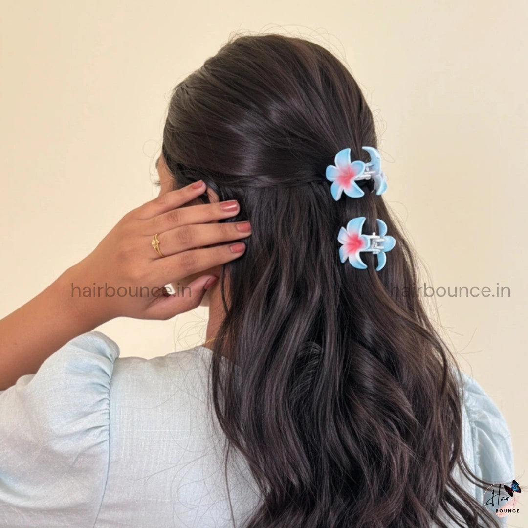 Soft Matte Plumeria Flower Hair Claw – Set of 3 (1 Large + 2 Small)