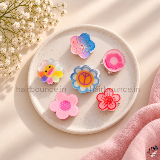 Cute Candy Floral Mini Hair Clips Set – Pack of 6