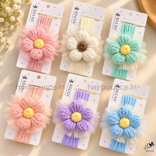 Bloom Bliss Crochet Flower Newborn Baby Nylon Headband