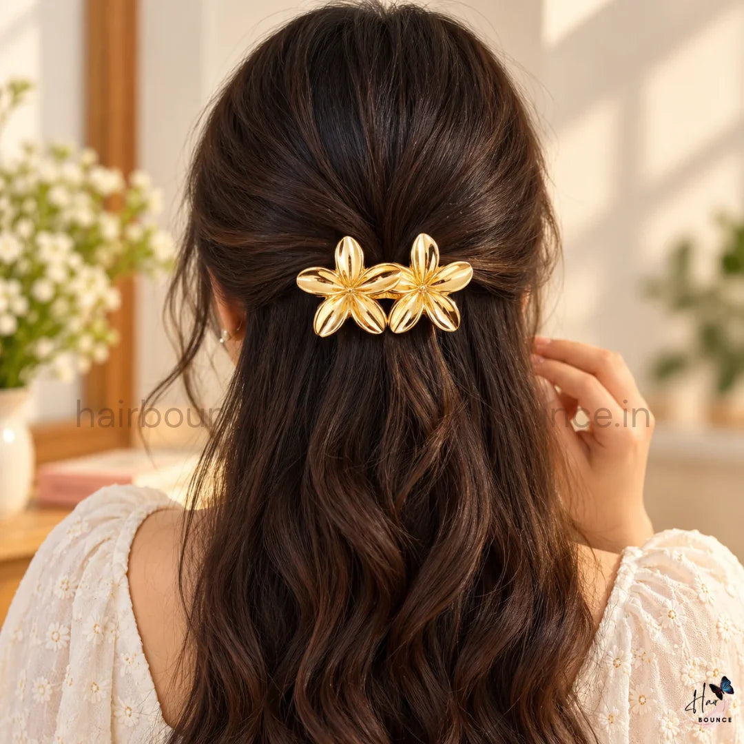 Glossy Metallic Floral Center Hair Clip