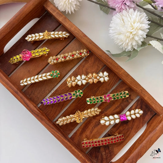 Festive Kundan Hair Clip Set – Pack of 10