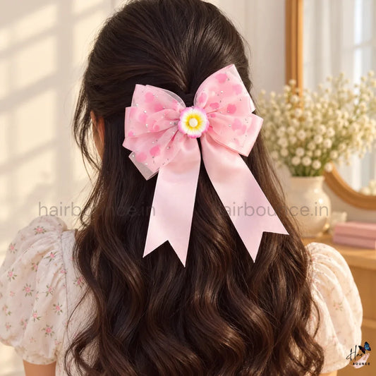Sparkle Daisy Heart Bow Hair Clip