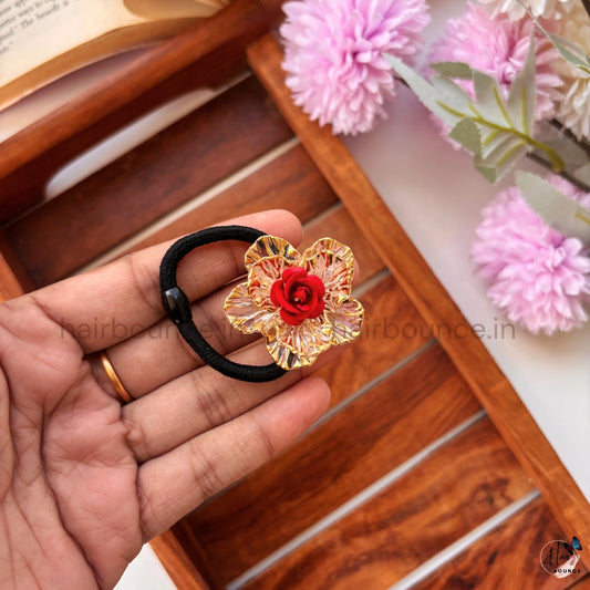 Scarlet Rose Crystal Flower Hair Tie