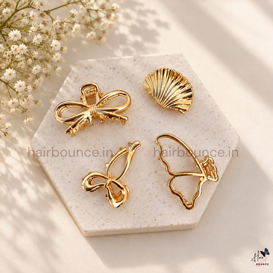 Golden Elegance Mini Hair Claw Set – Pack of 4