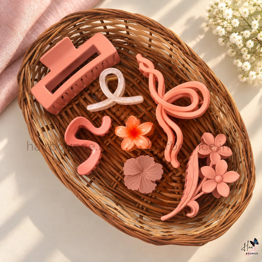 Peach Blossom Hair Claw Hamper – Set of 8