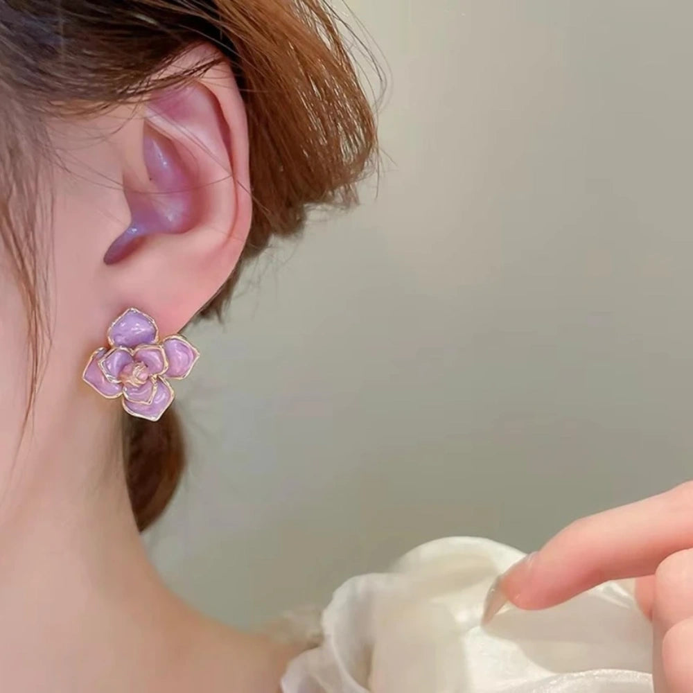 Purple Camellia Earrings