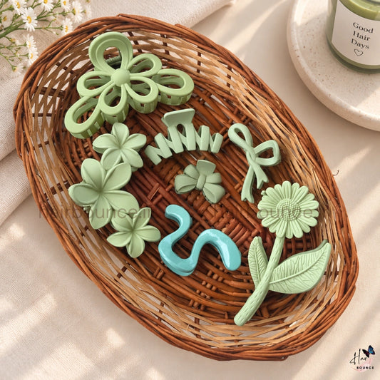 Mint Meadow Hair Claw Hamper – Set of 7