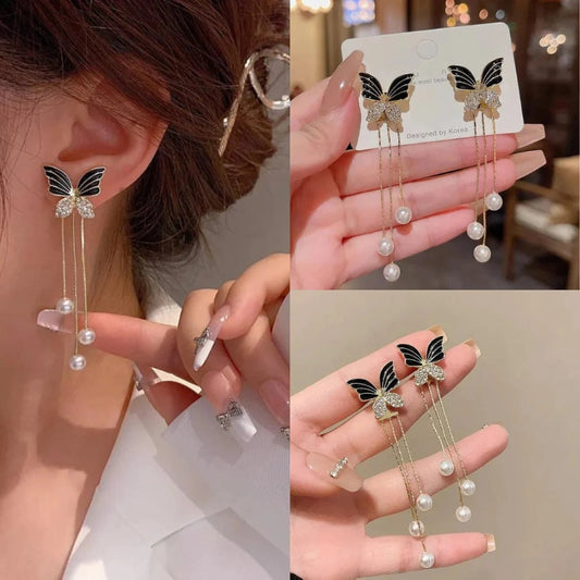 Black Enamel Butterfly Earrings