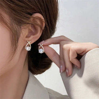 Elegant crystal cross stud earrings