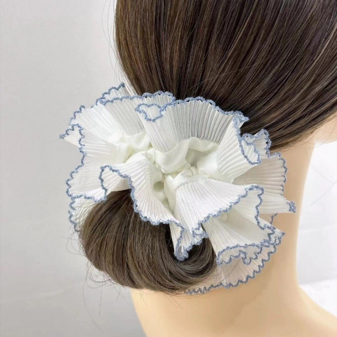 Pleated Ruffle Satin Scrunchie – Large