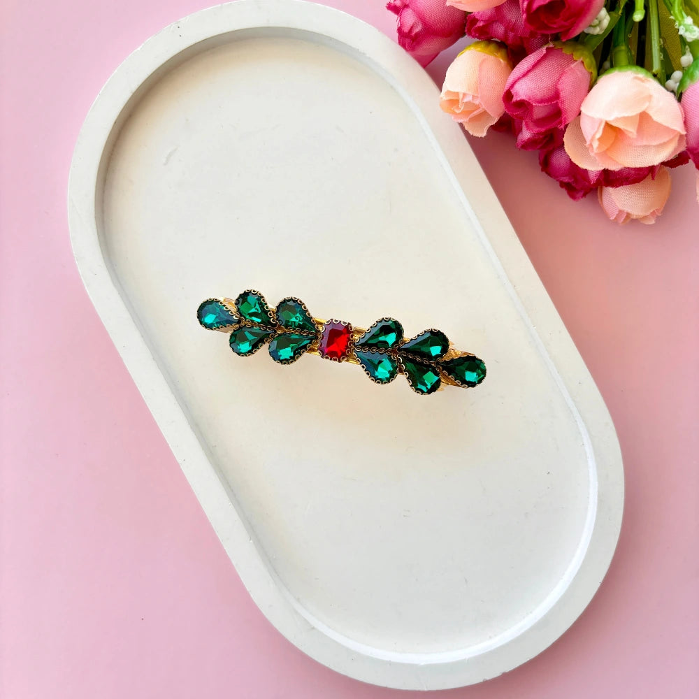 Crystal Drop Hair Clip - Green