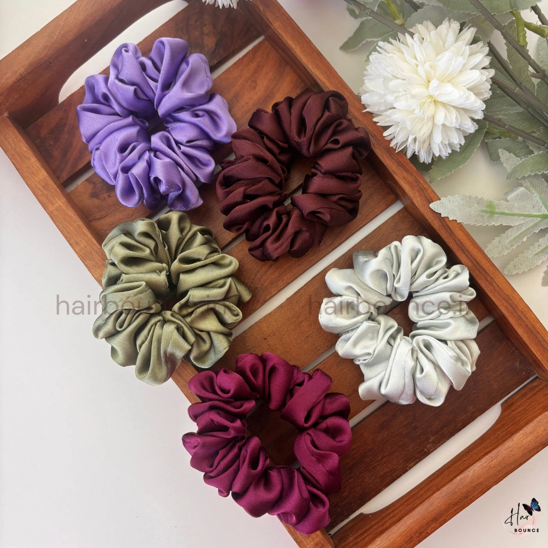 Luxe Satin Scrunchies – Pack of 5 / Small