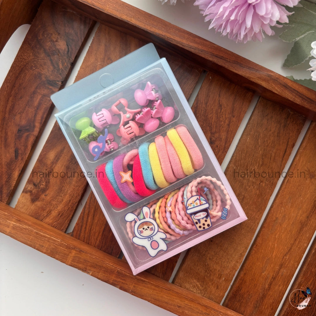 Two Varieties of Rubber Bands and Mini Hair Claws One Box