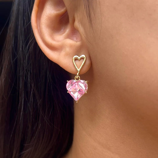 Heart Drop Earrings - Pink