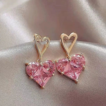 Heart Drop Earrings - Pink