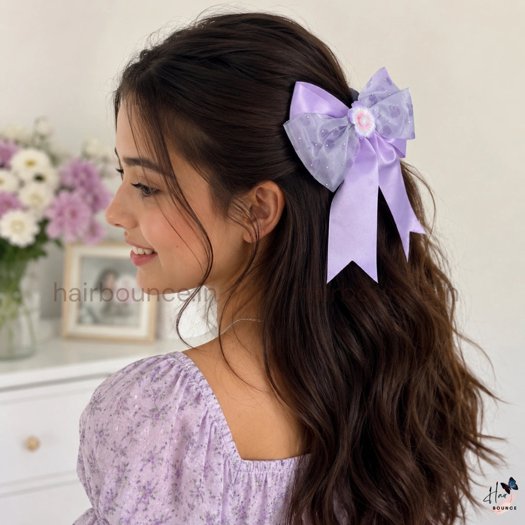 Sparkle Daisy Heart Bow Hair Clip