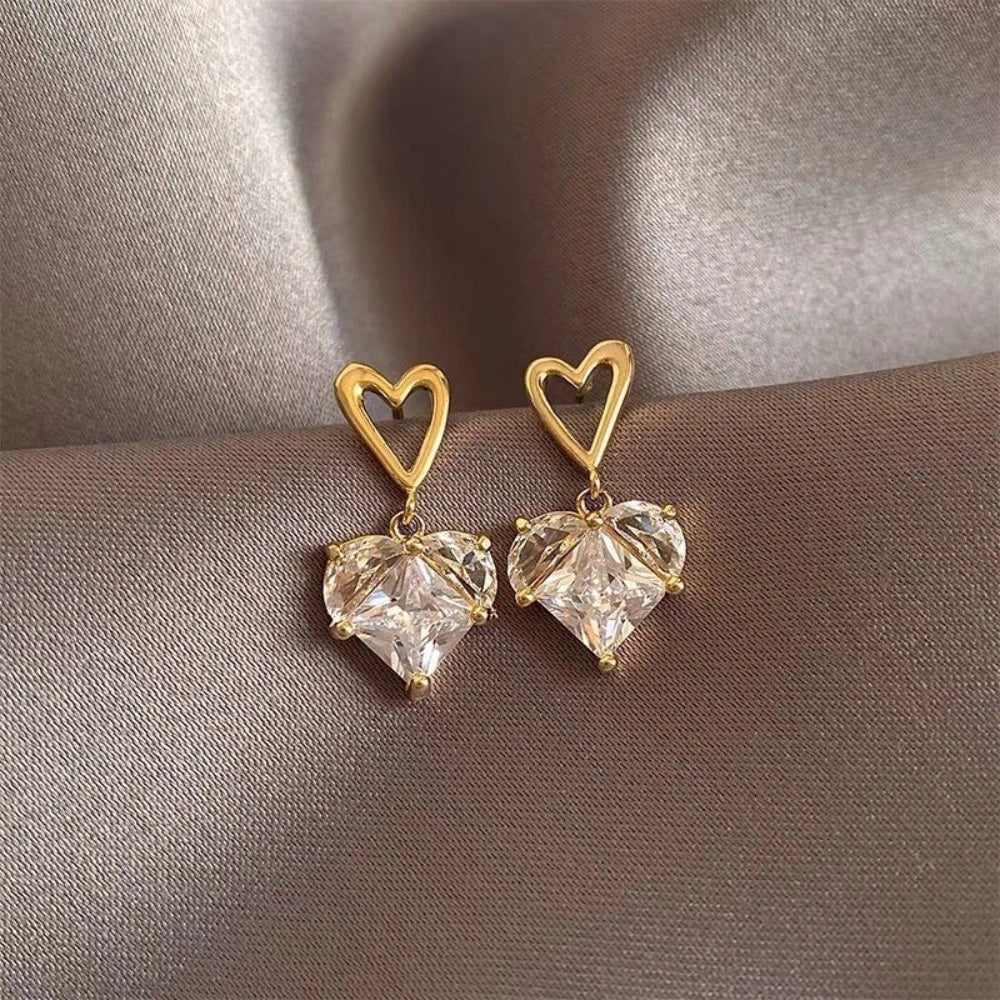 Heart Drop Earrings - White