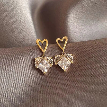 Heart Drop Earrings - White