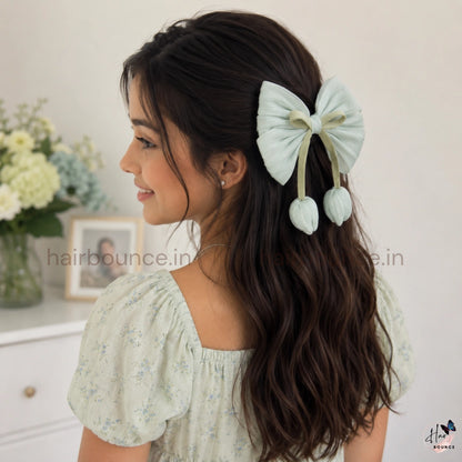 Tulip Charm Bow Hair Clip for Girls | Elegant Floral Ribbon Hair Accessory