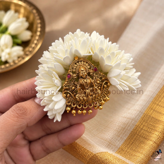 Lakshmi Devi Traditional Floral Center Hair Clip with Gold Bead Hangings