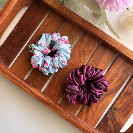 Blush & Berry Satin Scrunchie Duo - Small