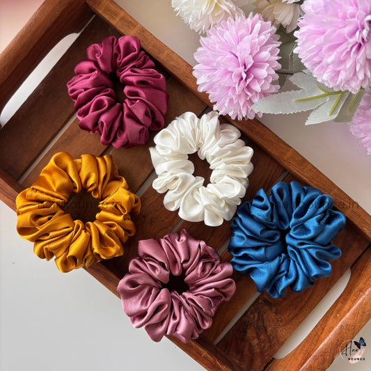 Luxe Satin Scrunchies – Pack of 5 / Small