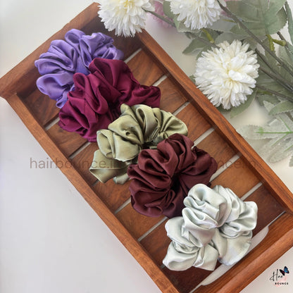 Everyday Solid Satin Scrunchies – Set of 5 (Regular)