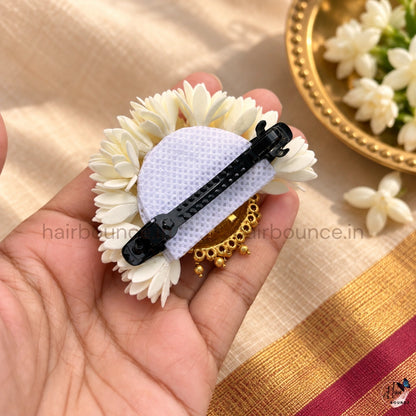 Lakshmi Devi Traditional Floral Center Hair Clip with Gold Bead Hangings