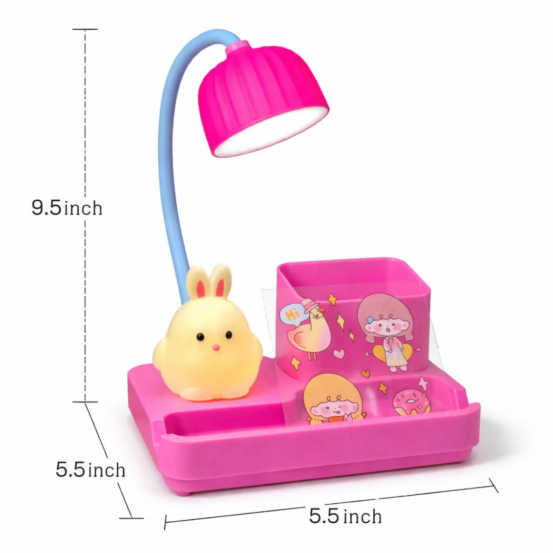 Cute Bunny LED Desk Lamp with Pen Holder for Kids – Study Table Organizer Light