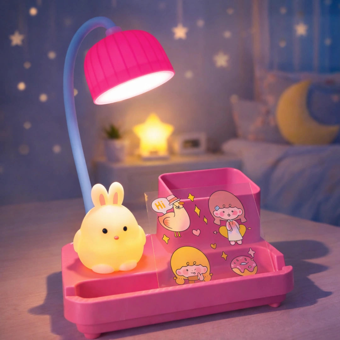 Cute Bunny LED Desk Lamp with Pen Holder for Kids – Study Table Organizer Light