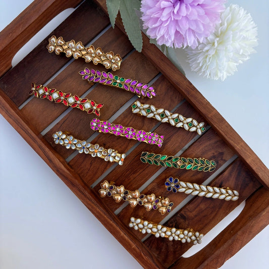 Royal Ethnic Kundan Hair Clip Set – Pack of 10