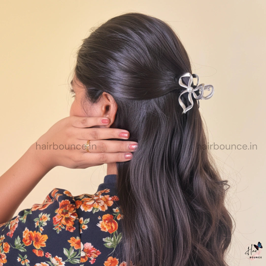 Pearl Ribbon Luxe Hair Claw - Medium