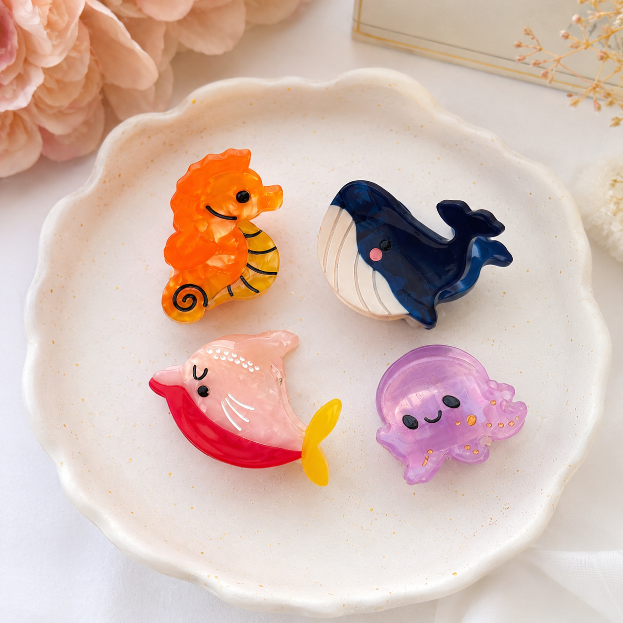 Cute Ocean Animals Mini Hair Claw Combo – Pack of 4